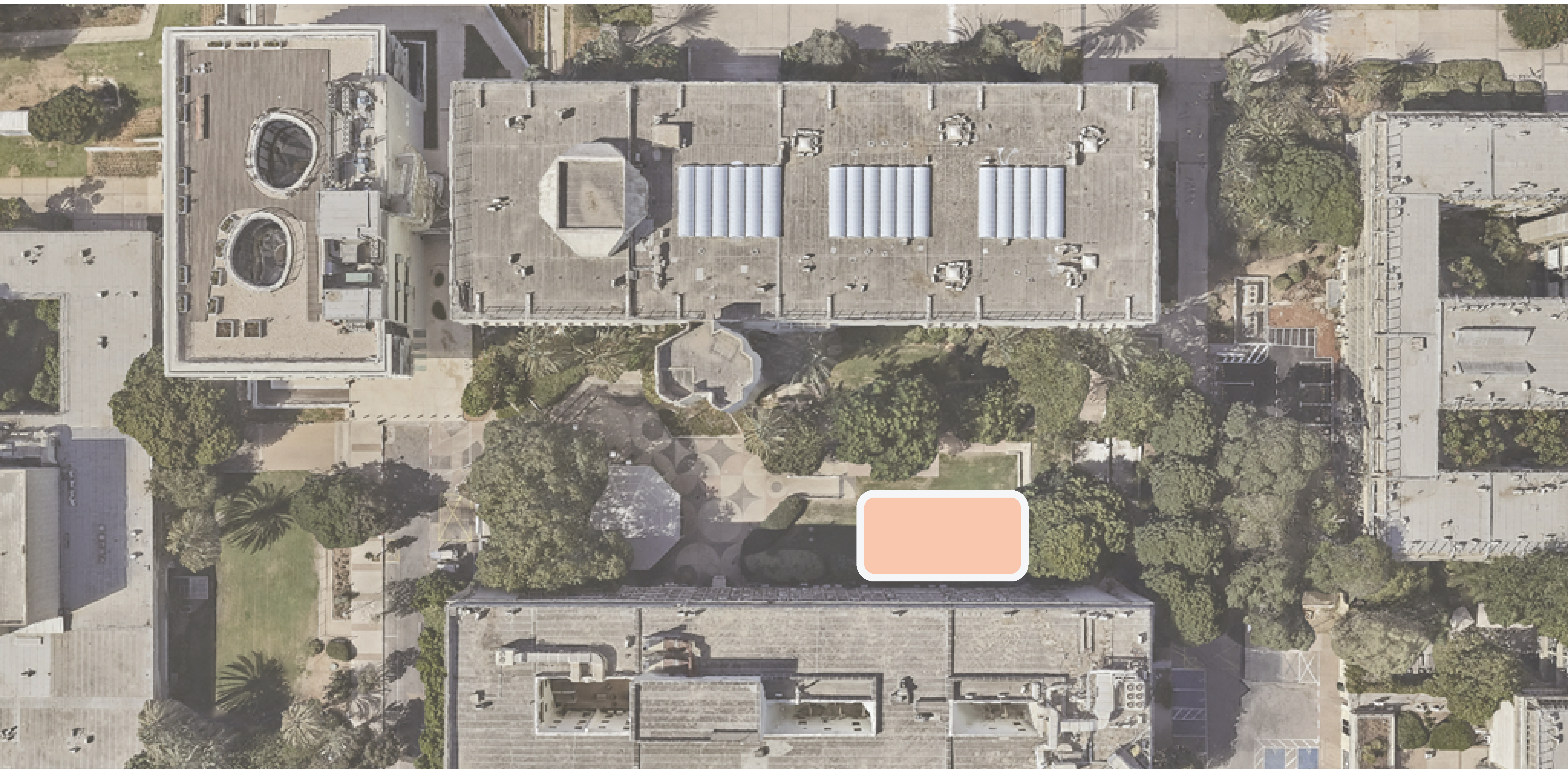 Aerial location plan of the Habitan pavilion at Tel Aviv University