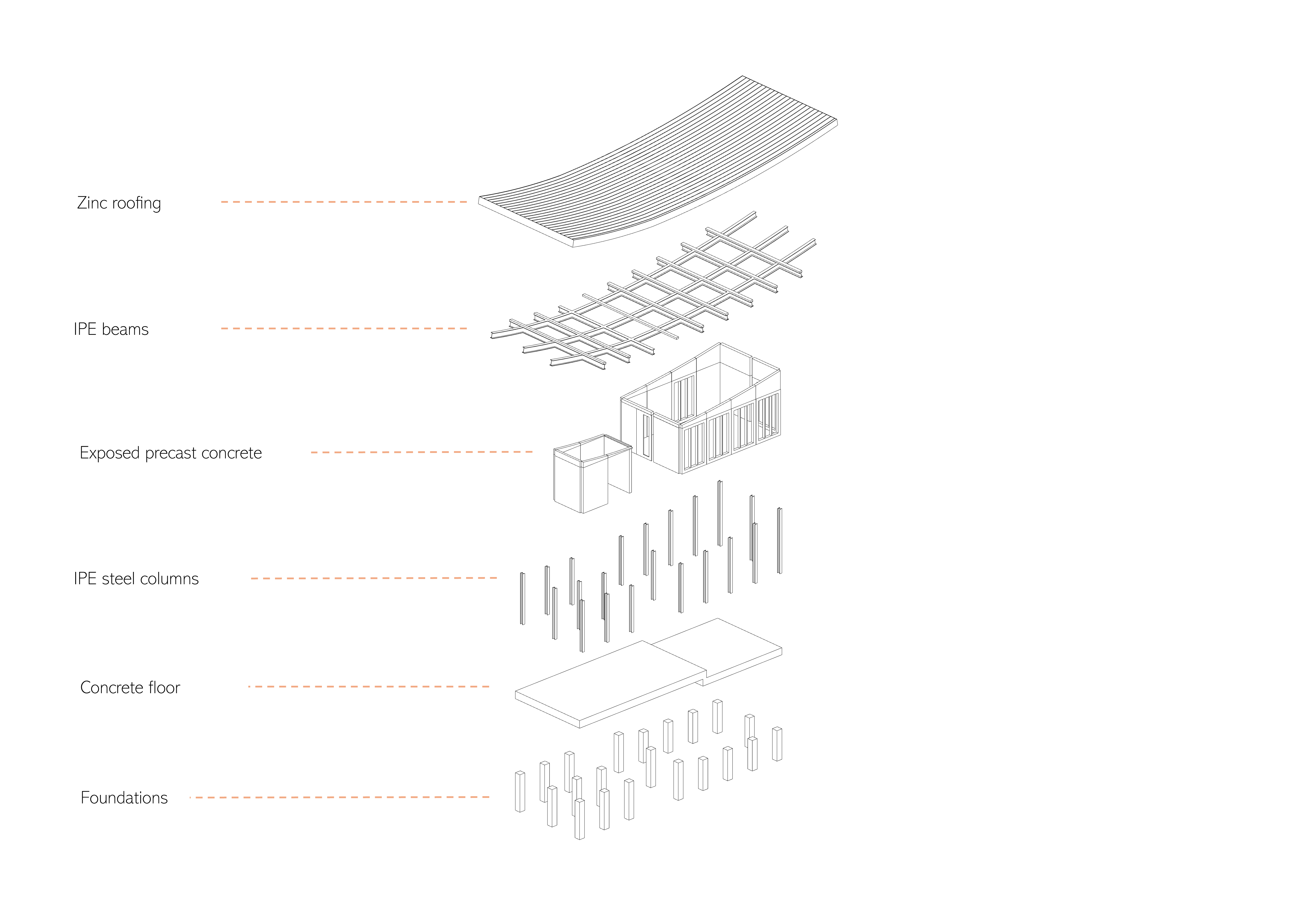 Exploded structural diagram of the Habitan pavilion