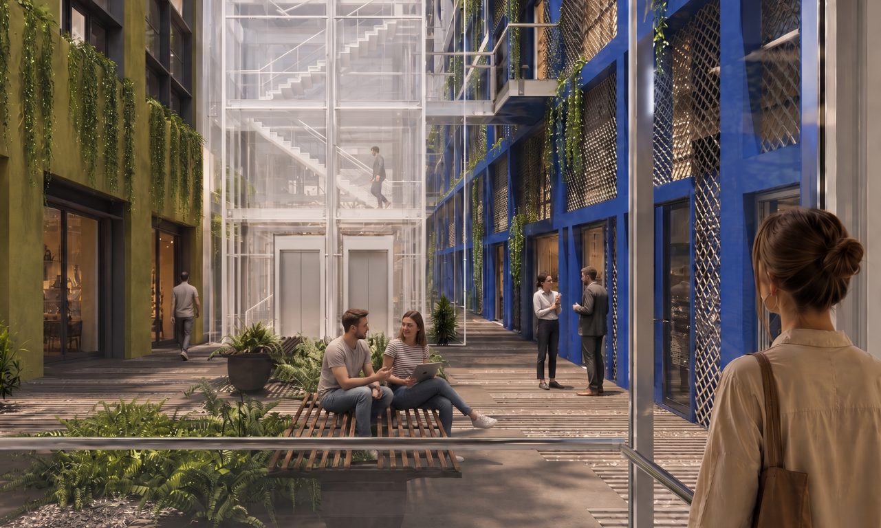 Shared InsideOut courtyard between the paired buildings