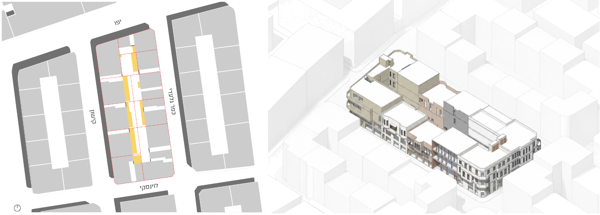 Existing Florentin block plan and building massing
