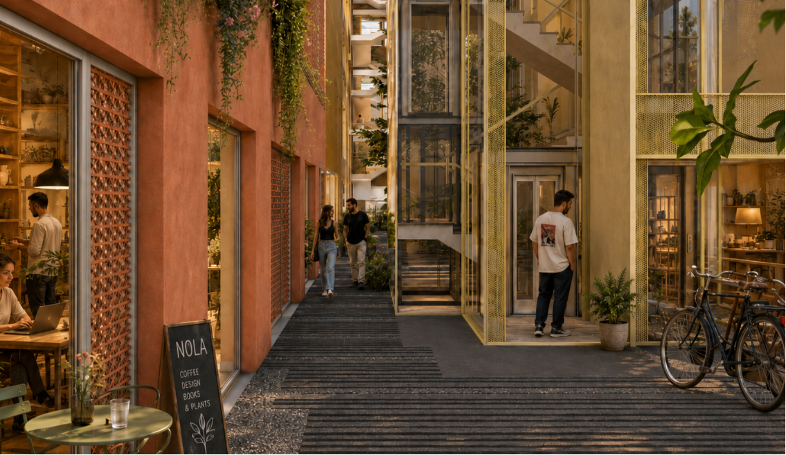 Pedestrian inner street between the residential buildings