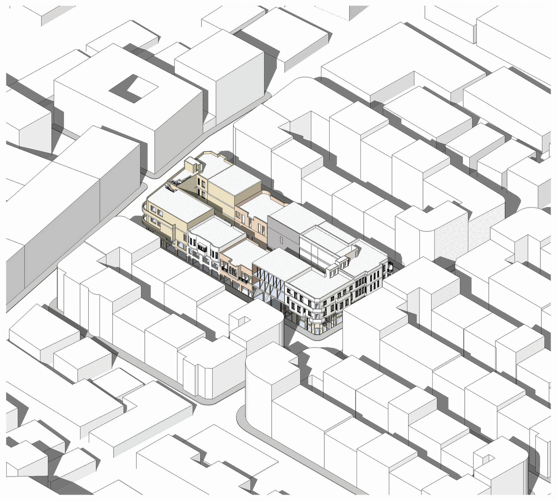 Animated planning stages of the InsideOut proposal within the Florentin block